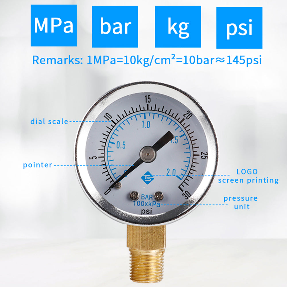 TS-Y50I 40mm Dial Gas Pressure Gauge 0-30 PSI / 0-2 Bar Range Stainless Steel Dual Scale Oil Water Pressure Gauge TS-Y50I 40mm Dial Gas Pressure Gauge 0-30 PSI / 0-2 Bar Range Stainless Steel Dual Scale Oil Water Pressure Gauge